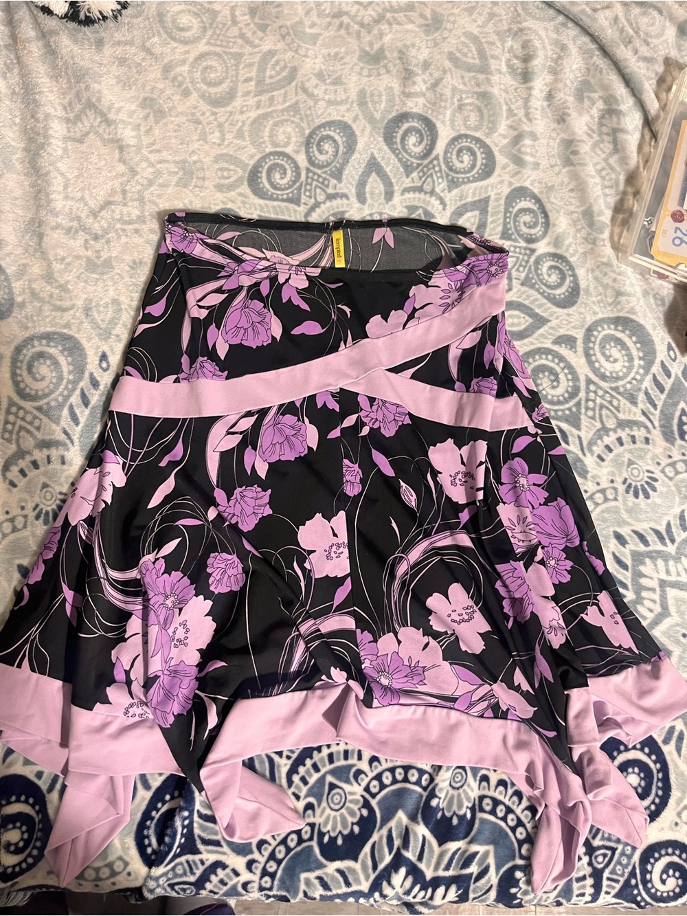 Tempted Black and Purple Asymmetrical Floral Skirt
